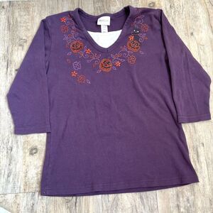 Libery Lane Shirt Halloween Vintage Women's Small Gem Pumpkin Cat Purple Orange